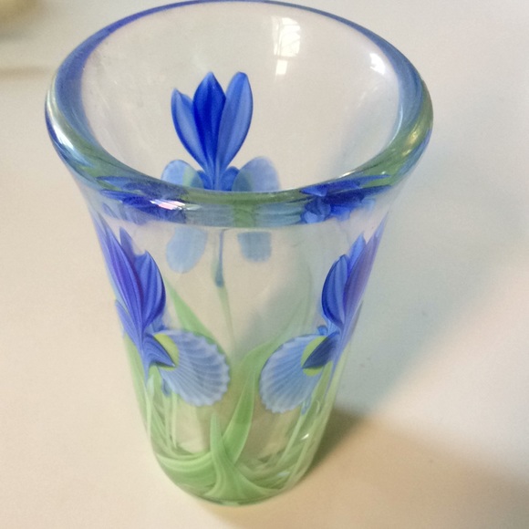 Orient & Flume Other - Orient & Flume Fine art glass vase blue iris flowers
